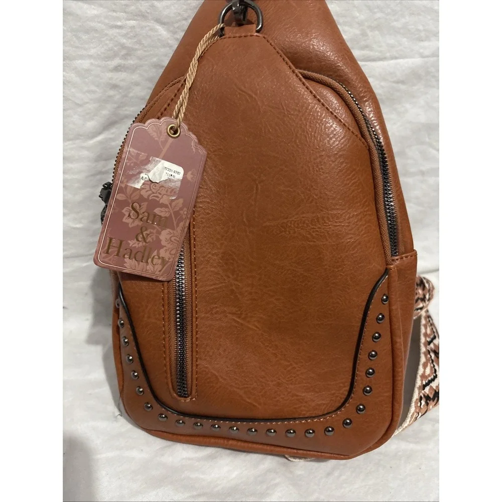 Sam & Hadley Brown Faux Leather Sling Backpack Boho